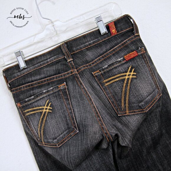 7 For All Mankind Dojo Distress Fray Hems High Waist Flare Jeans Black Women 25 - Picture 5 of 7